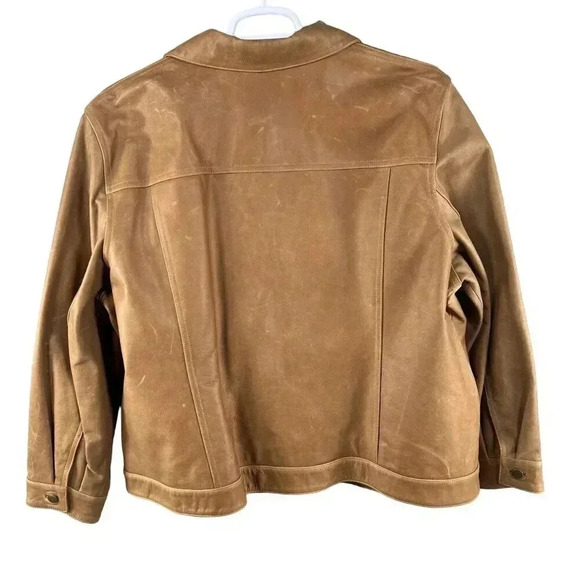 Talbots NEW Womens Plus Size 3XL Tan Leather Lined Bomber Jacket Factory Patena - Picture 2 of 15